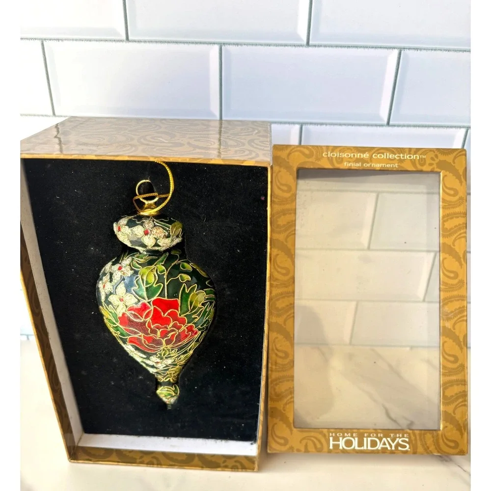 Home for the Holidays Cloisonne Finial Ornament‎ Floral Green Red 303055 2003